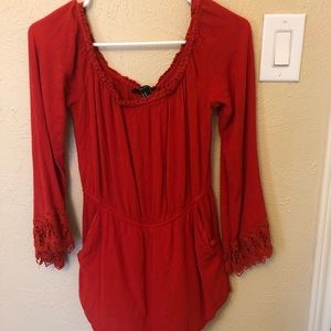 F21 red long-sleeve romper